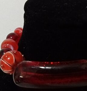 Red Lampwork Art Glass Multi Beaded Bar Tag Stretch Bracelet